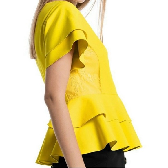 🔥NWT GRACIA PEPLUM TOP NEON YELLOW TOP🔥🔥 - Picture 2 of 9